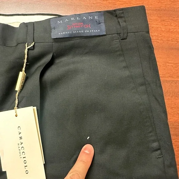 Caracciolo Napoli Marlane Dress Pants Mens Size‎ 40 Slacks Black Wool Flaw NWT